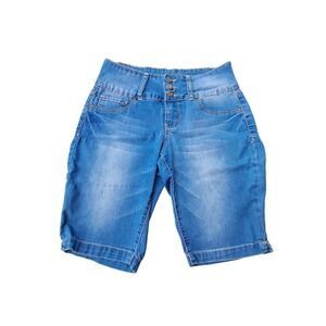 Royalty for Me Womens Blue Denim Bermuda Shorts High Rise Triple Button Size 4